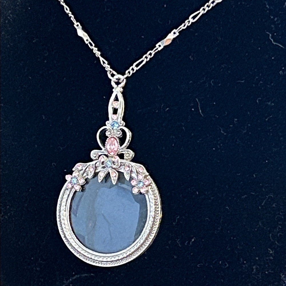 Silver and Pink Floral Pendant Necklace